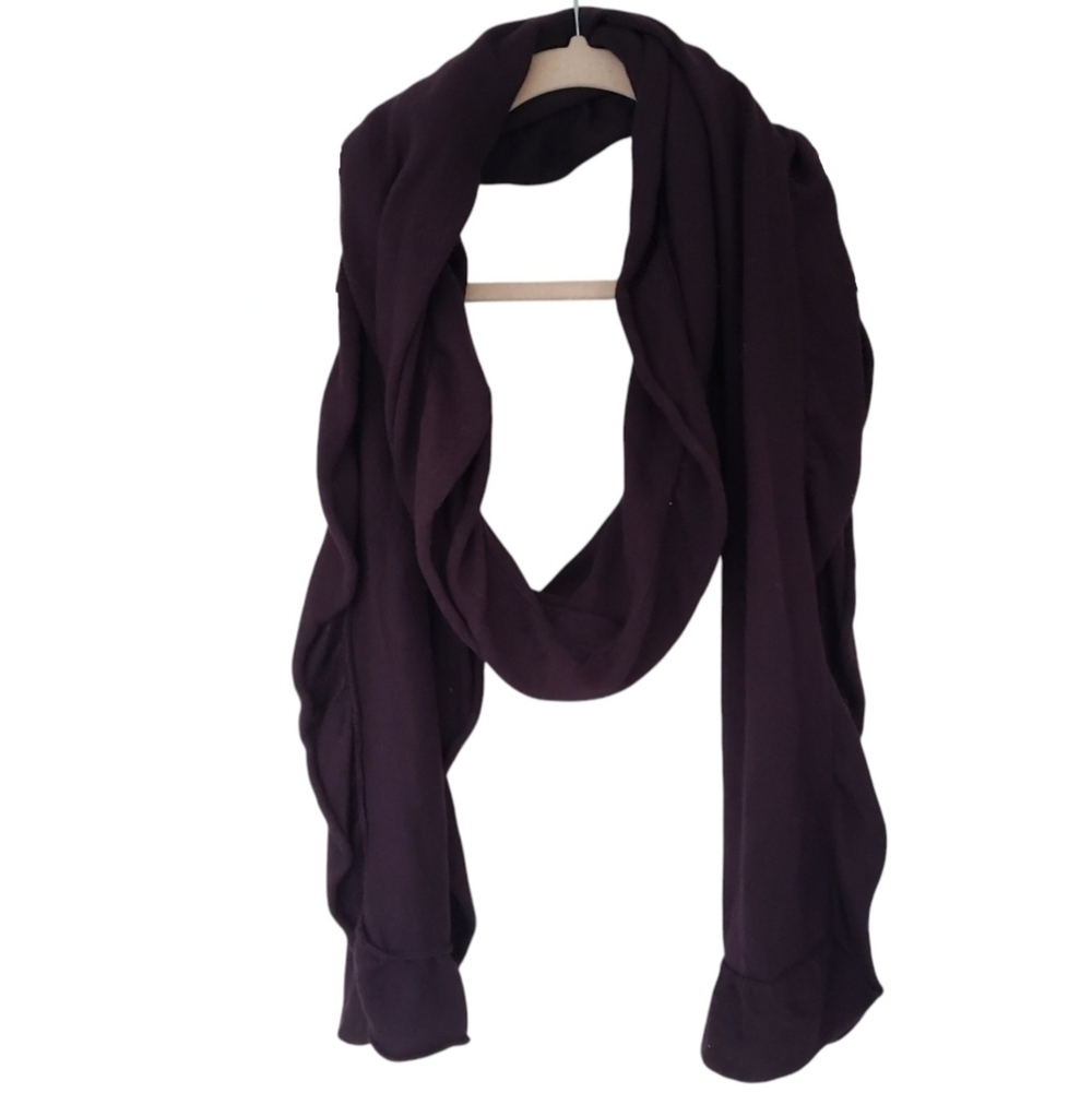 Vintage Gap Long Scarf Frilled Edges Viscose Cotton Angora Deep Purple